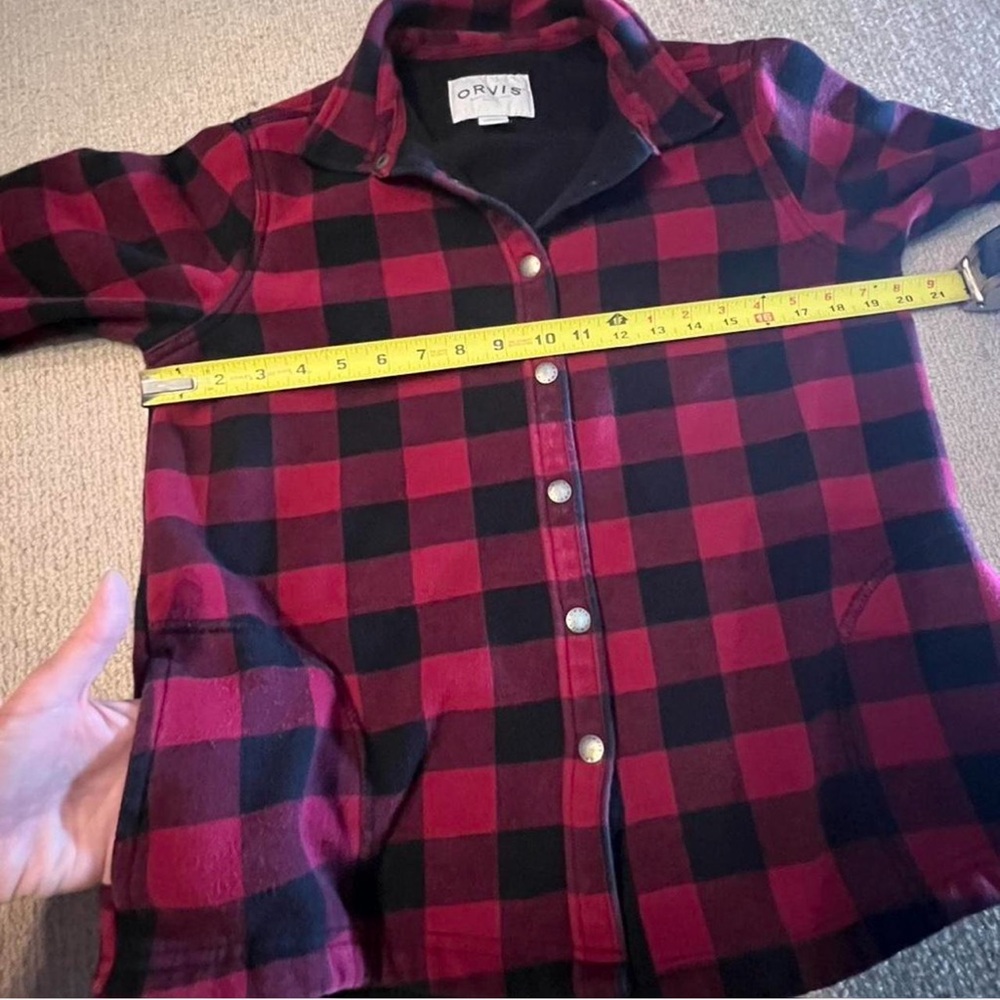 ❤️Orvis Flannel Buffalo Plaid Red & Black Snap Shacket w Pockets - Picture 6 of 7